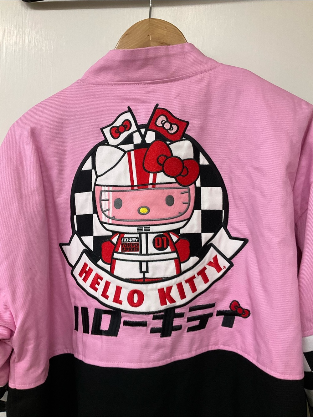 Hello Kitty Pink & Black Racing Jacket with Checkerboard Accents - Picture 7 of 9